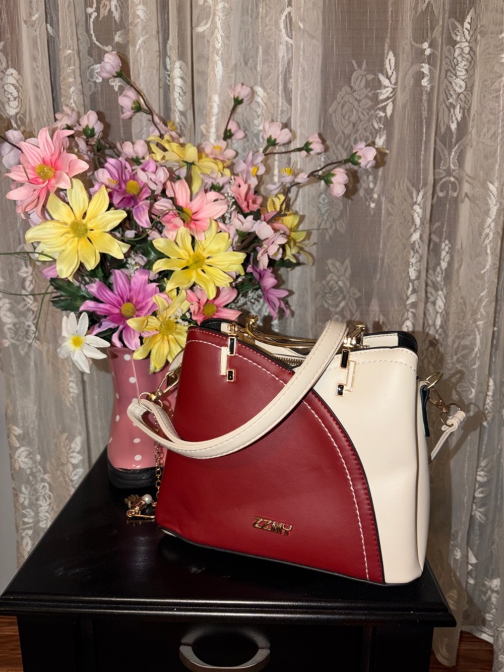 Red and Cream Crossbody Shoulder Bag